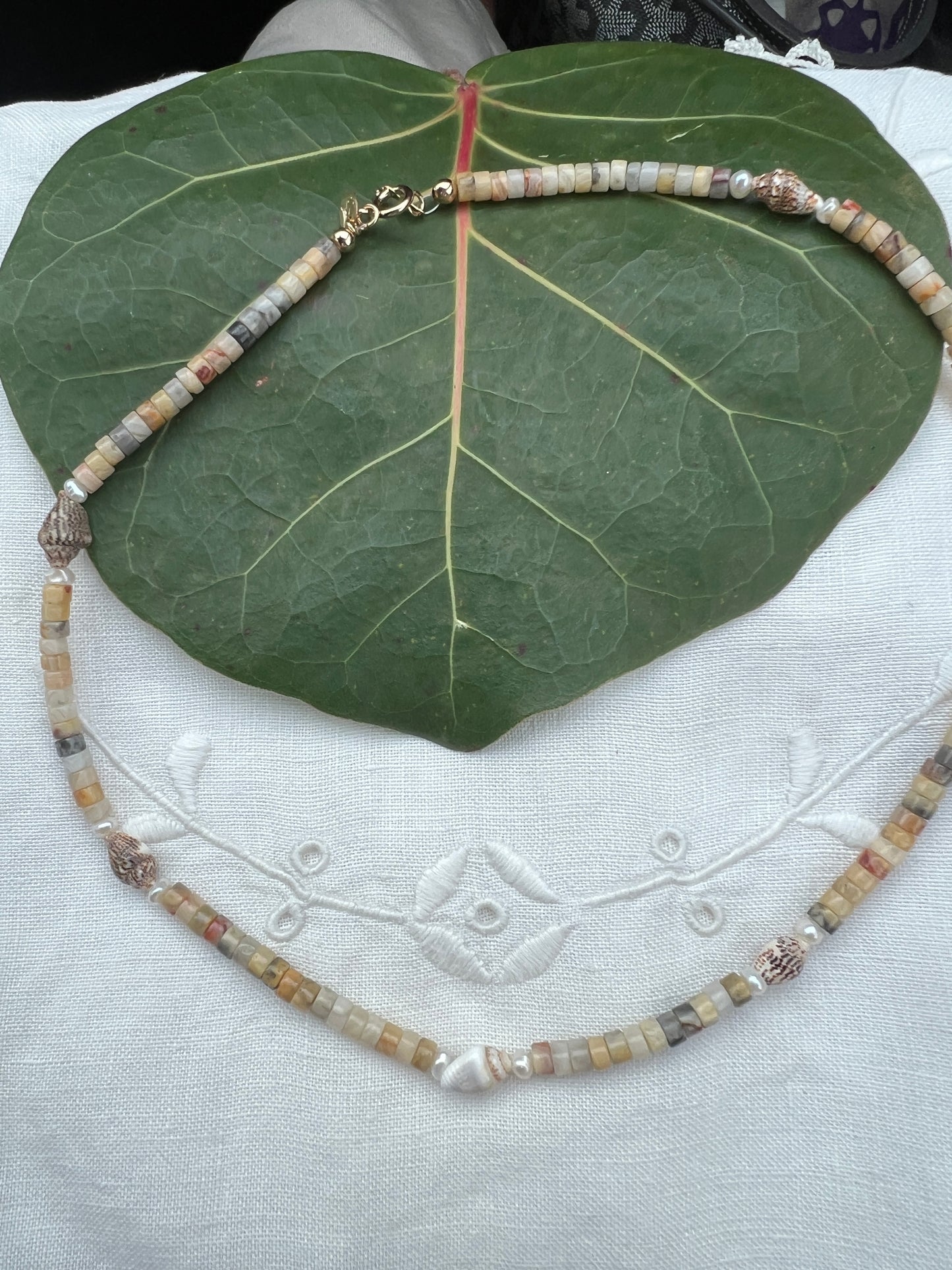 Agate and Shell Beaded Necklace