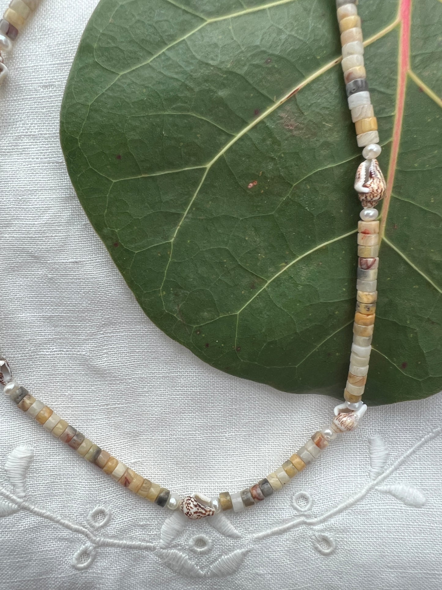 Agate and Shell Beaded Necklace