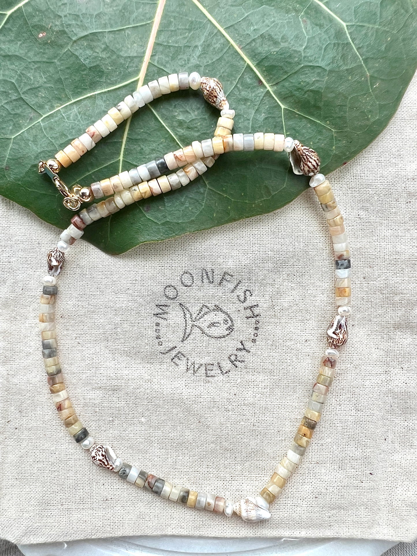 Agate and Shell Beaded Necklace