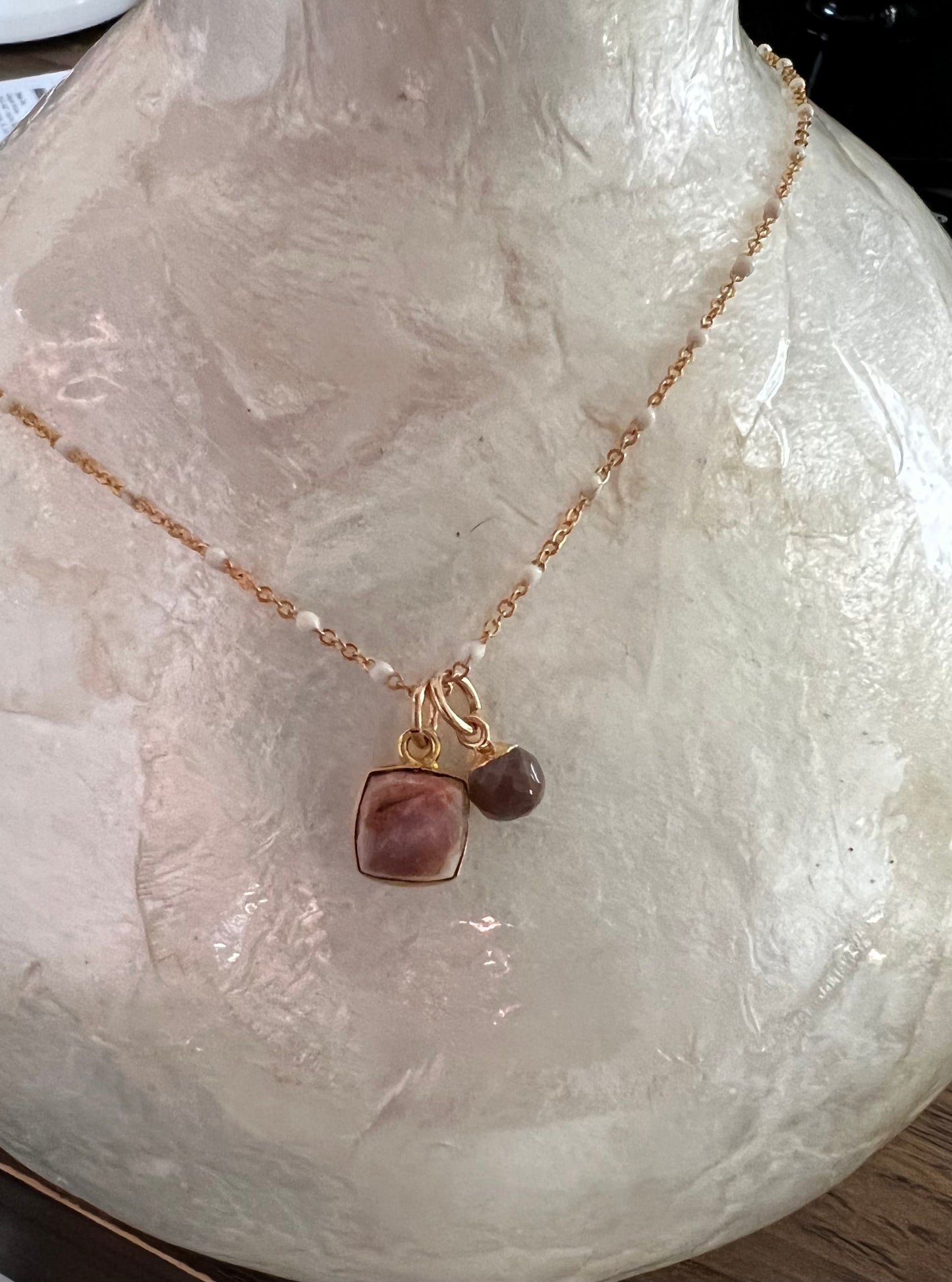 Pink Opal and Moonstone Necklace