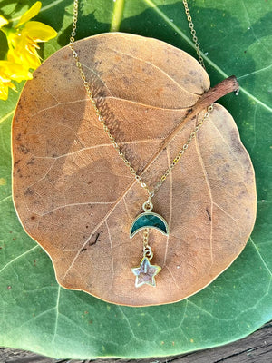 Moon and Floating Star Necklace
