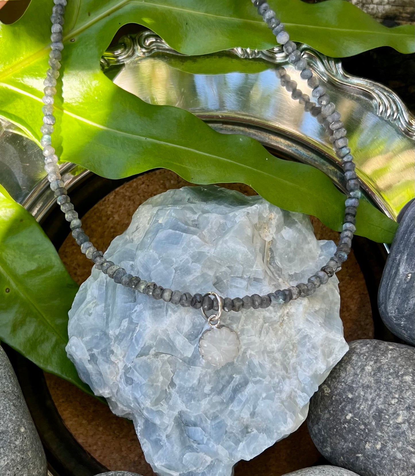 Labradorite and Moonstone Floral Necklace