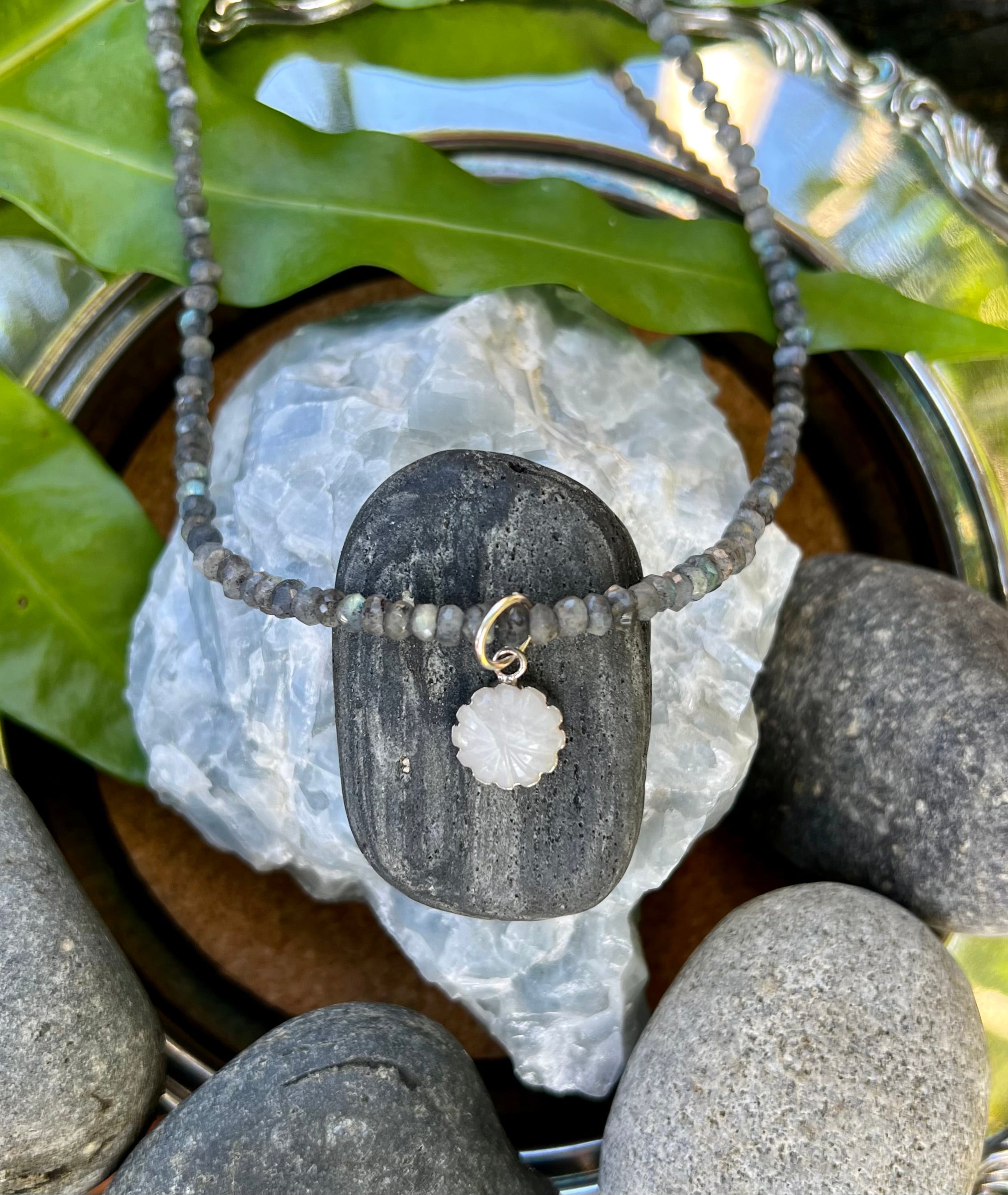Labradorite and Moonstone Floral Necklace