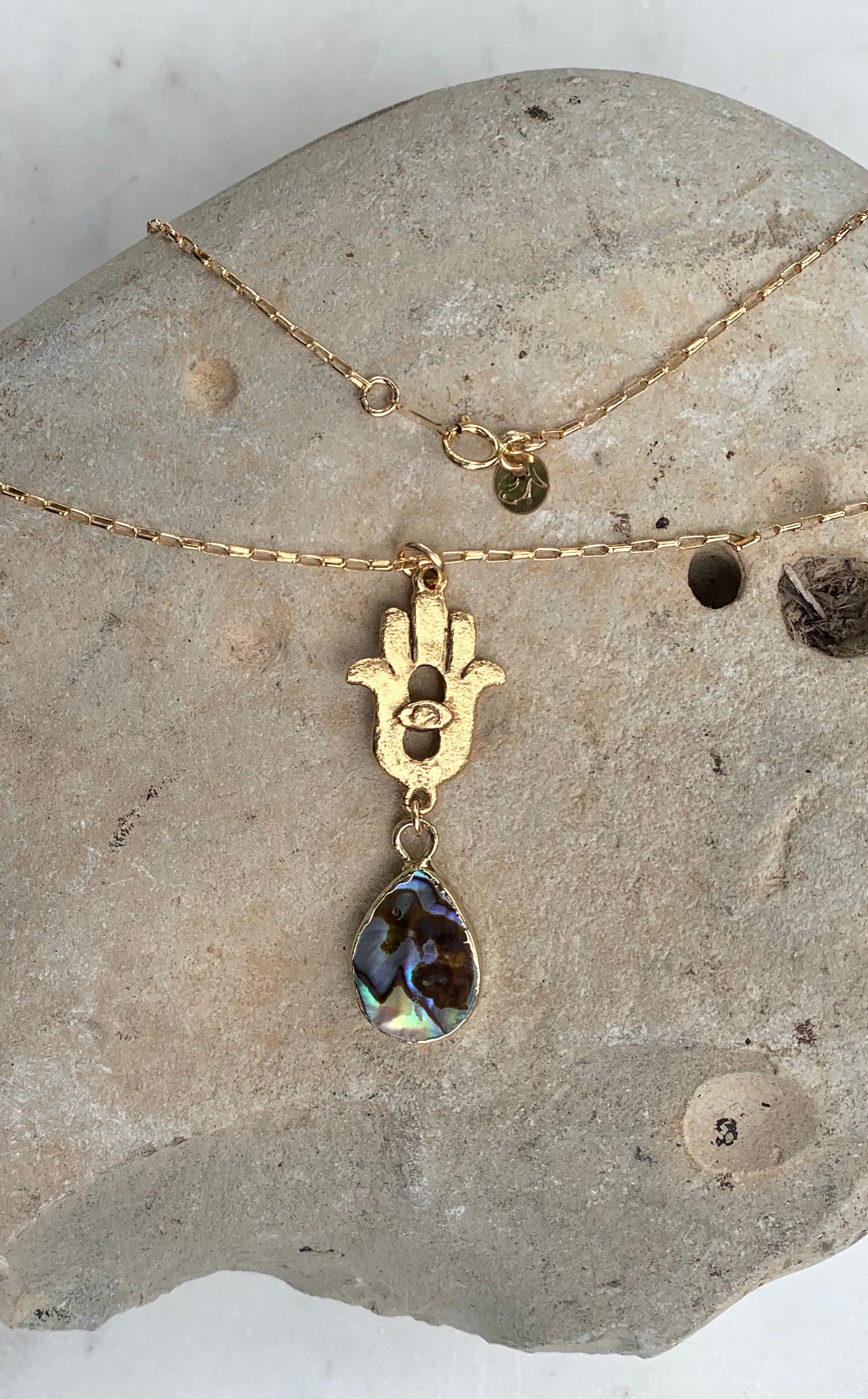 Hamsa and Abalone Necklace
