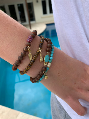 Tiger's Eye, Turquoise and Agate Bracelets