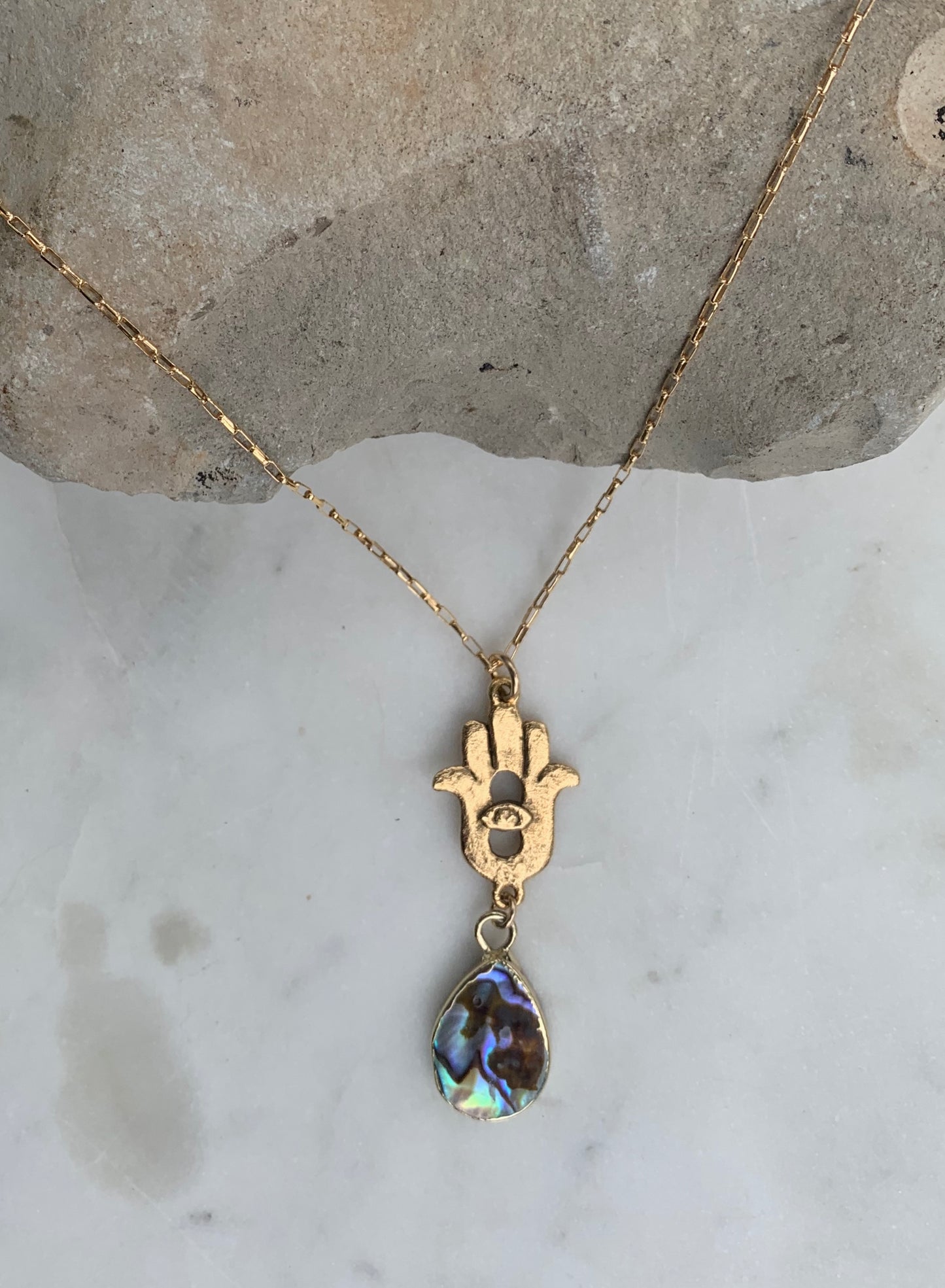 Hamsa and Abalone Necklace