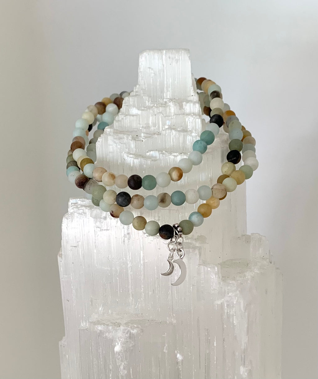 Amazonite and Crescent Moons Bracelet Stack