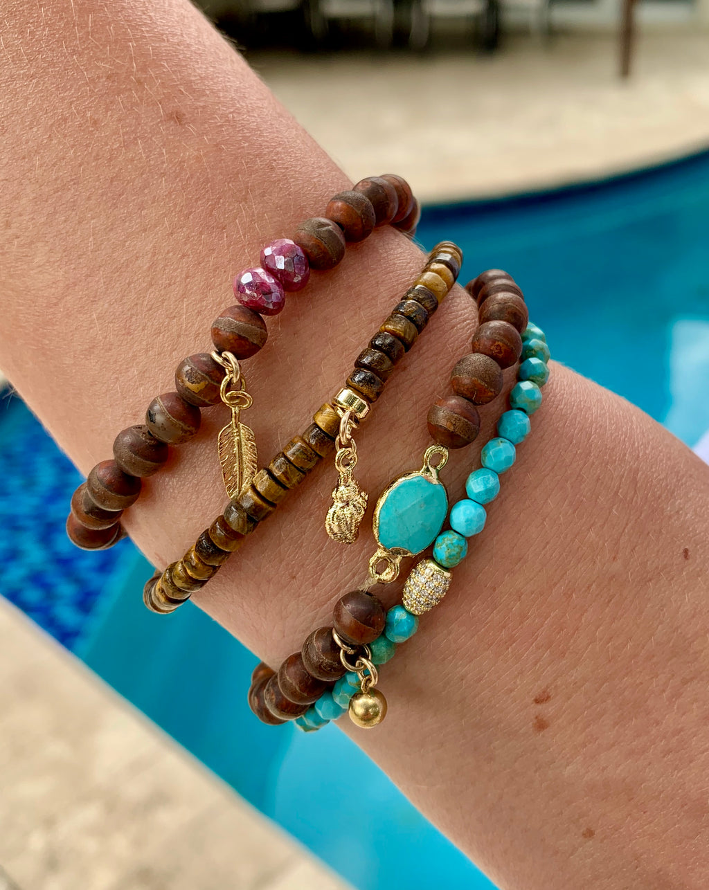 Tiger's Eye, Turquoise and Agate Bracelets