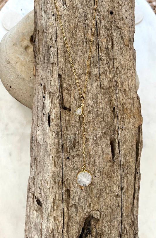 Double Moonstones Lariat Necklace