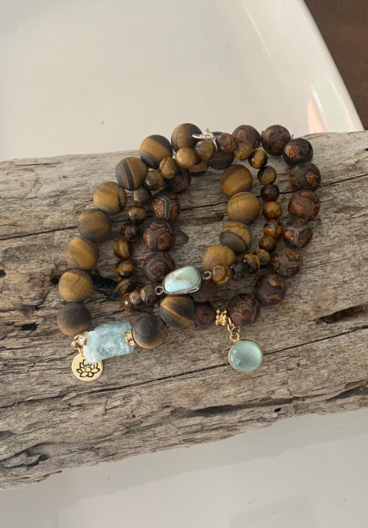 Tigers Eye and Tibetan Agate Bracelets