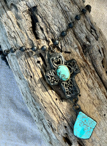 Metal Cross with Turquoise Necklace