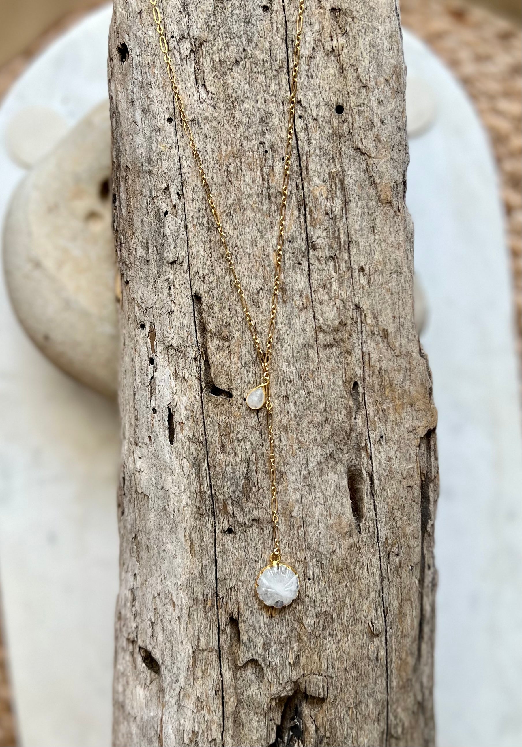 Double Moonstones Lariat Necklace