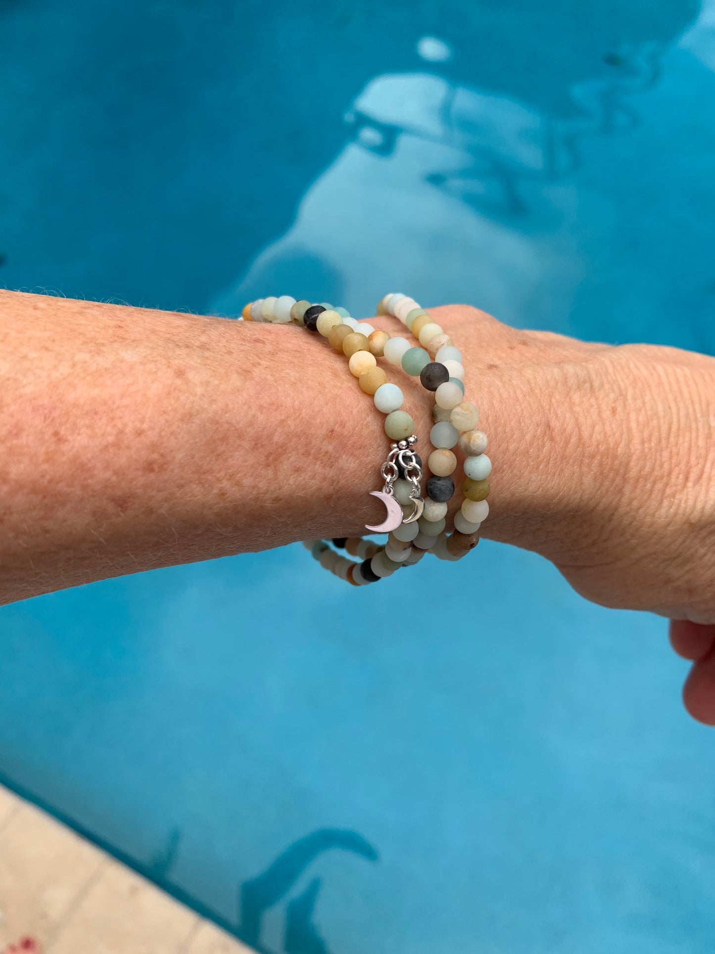 Amazonite and Crescent Moons Bracelet Stack