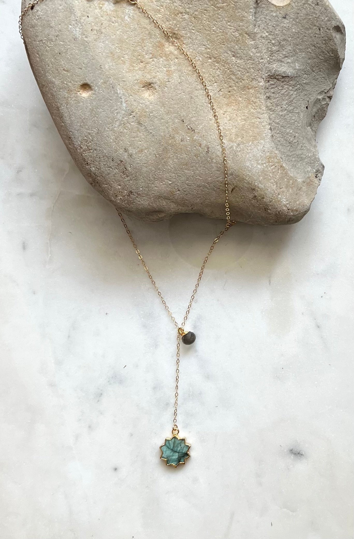 Emerald Sunburst Lariat Necklace