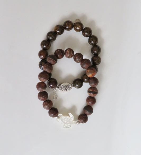 Bronzite and Tibetan Agate Bracelet