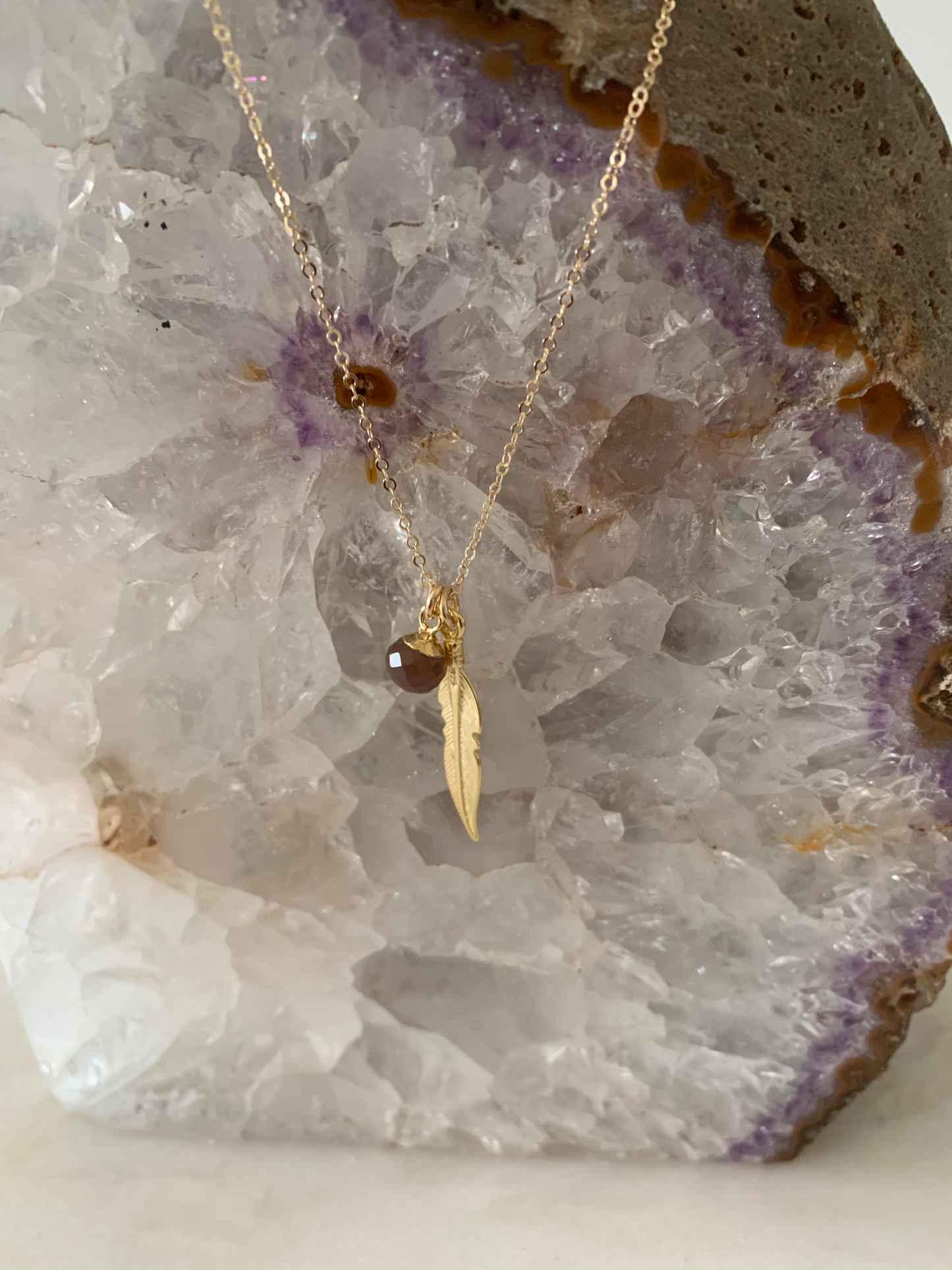 Feather and Moonstone Necklace