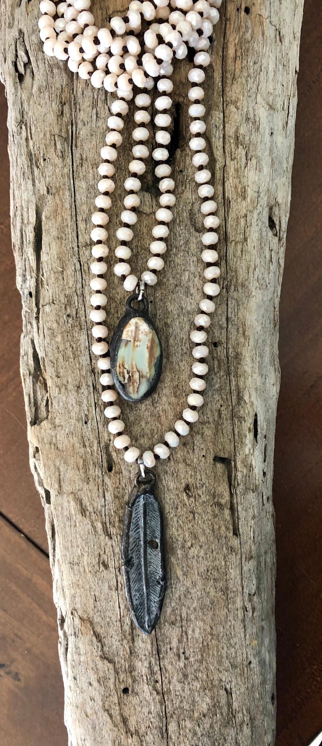 Feather and Ocean Jasper Necklace