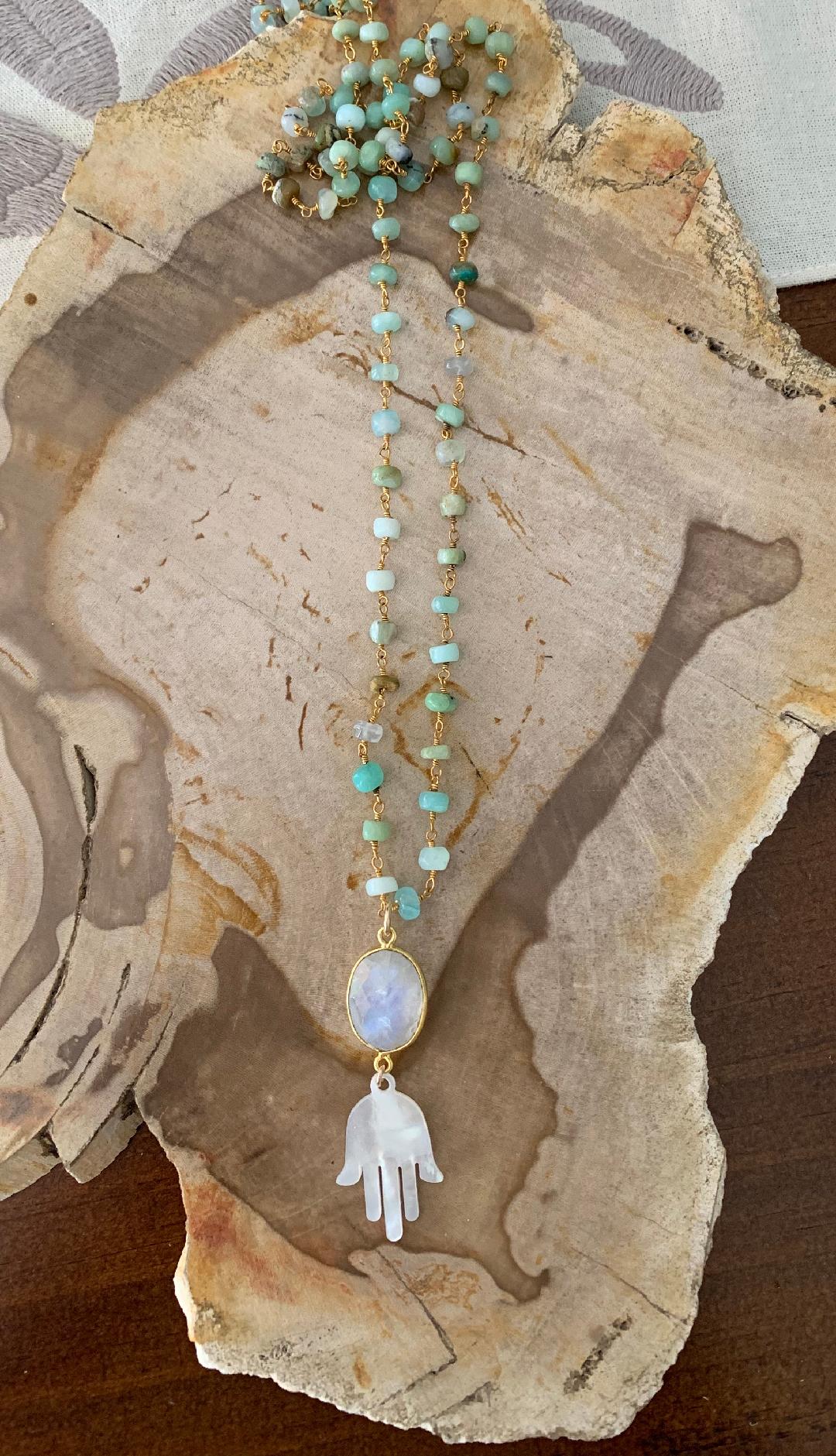 Moonstone and Hamsa Necklace